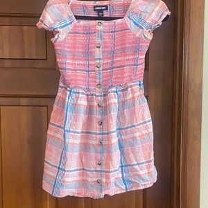 Pink, Orange and Blue Plaid Kids Cotton Sundress Dress